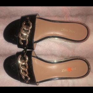2/$10 NINE WEST black and gold sandals size 9.5
